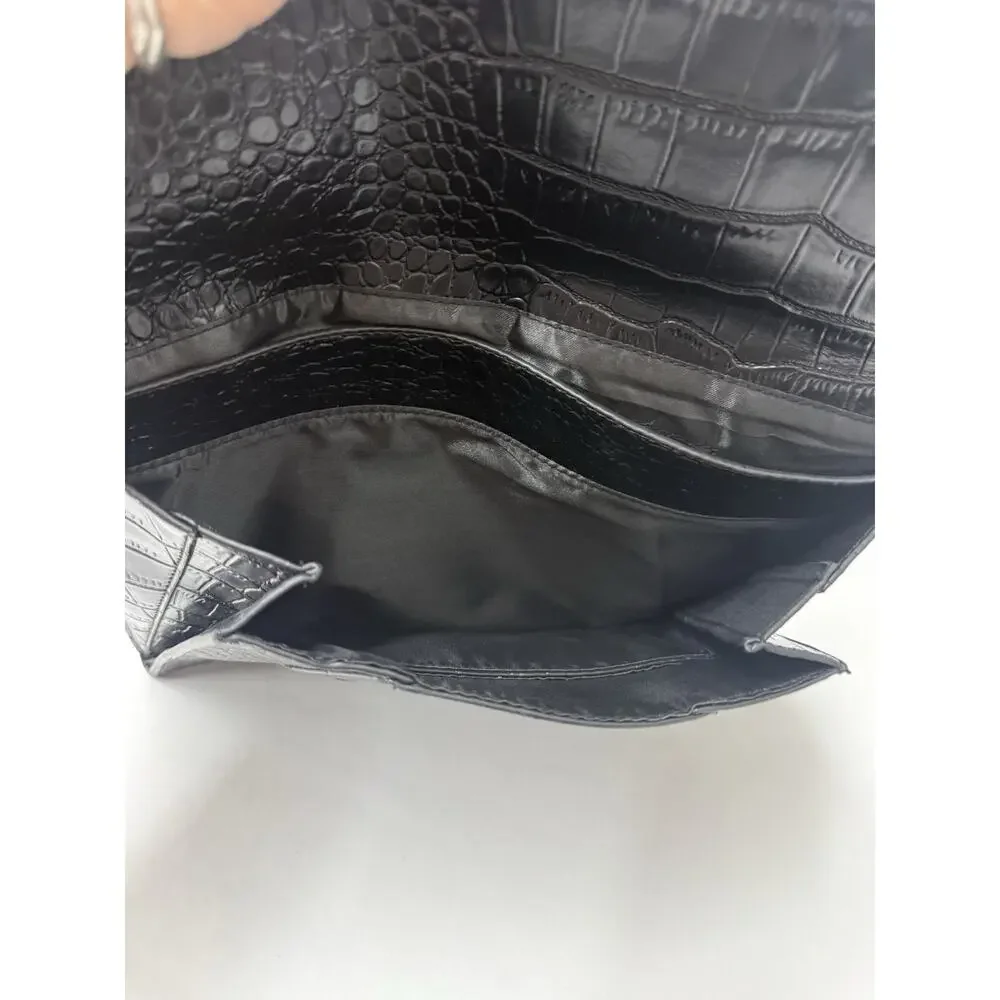 Givenchy Antigona Medium Envelope Clutch Black Croc Embossed Calfskin Leather
